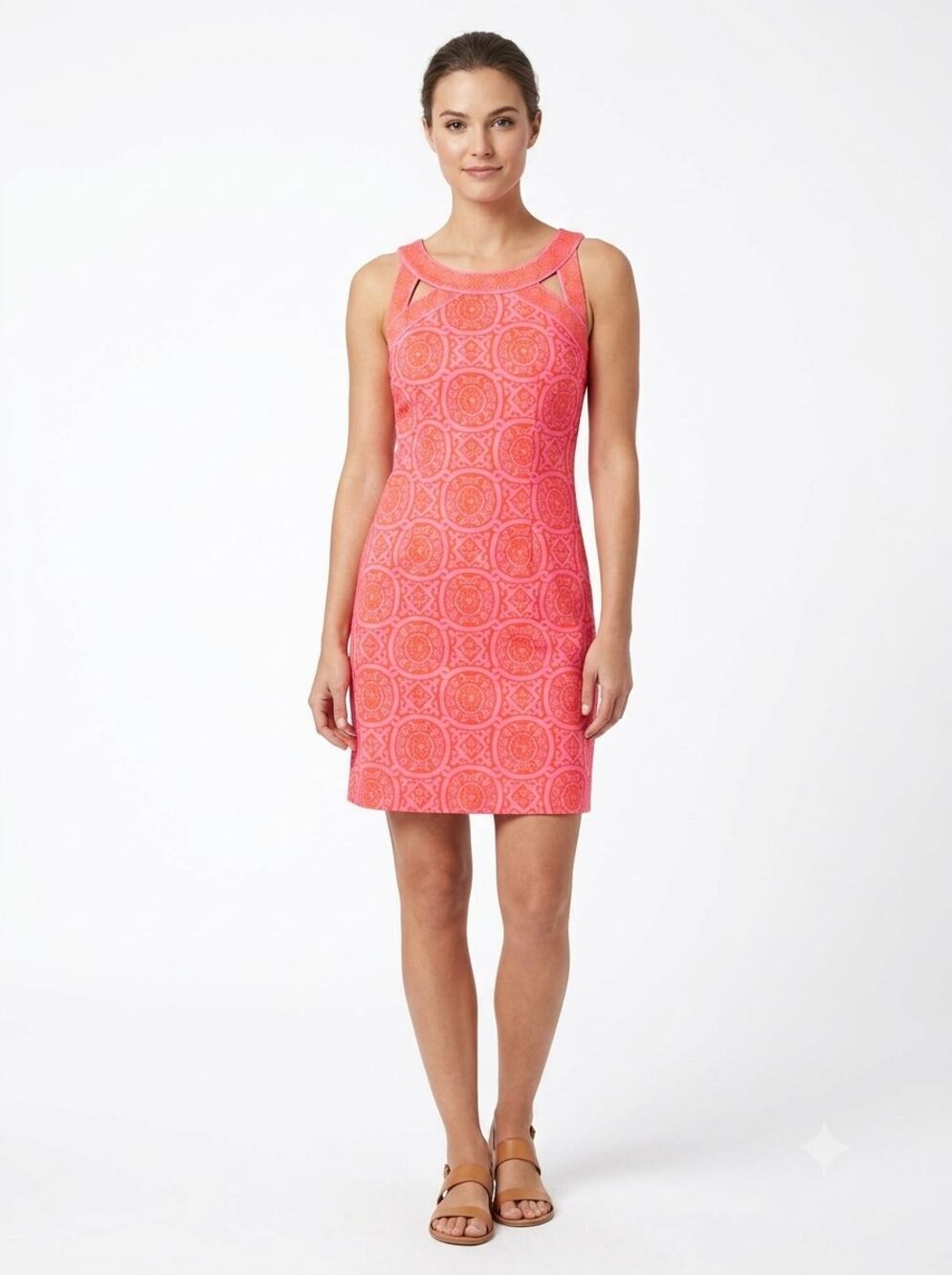 Gretchen Scott Jersey Isosceles Dress Shrimp 2XS Pink Red Medallion Sleeveless